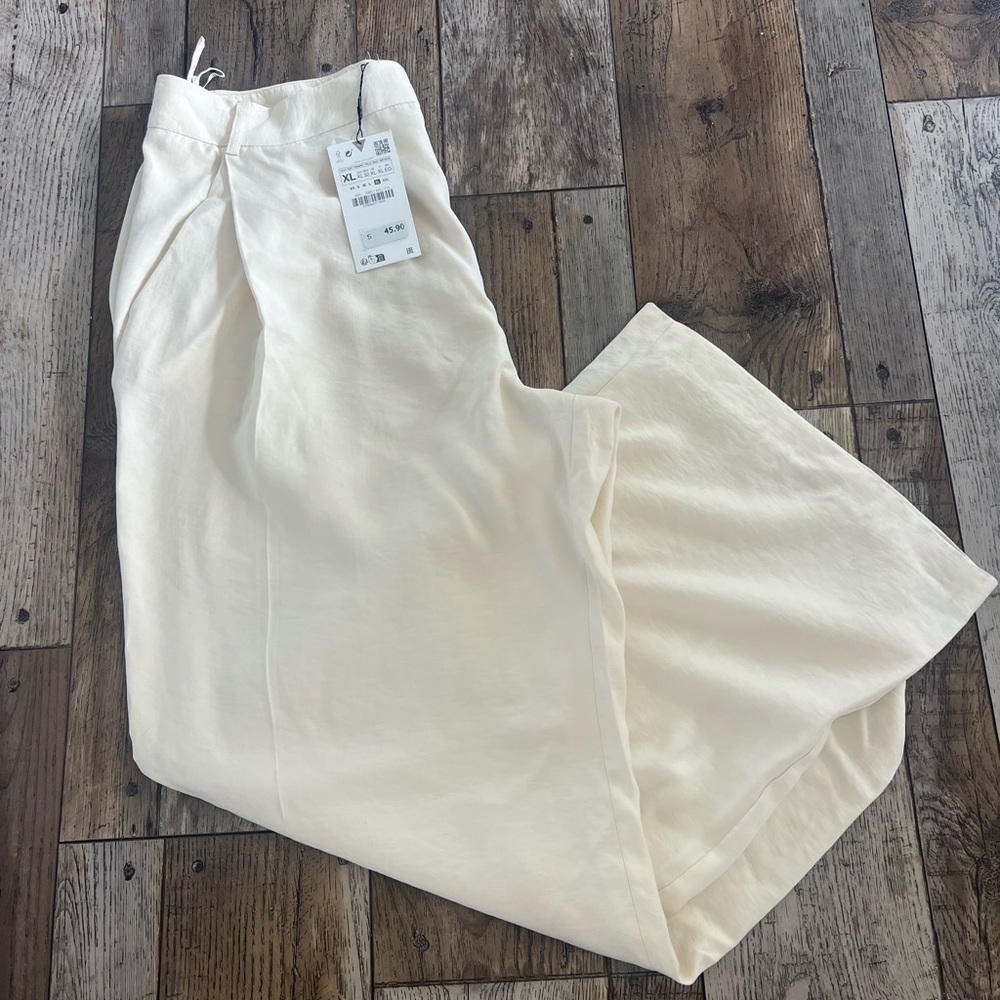 NWT Zara cream wide leg pants